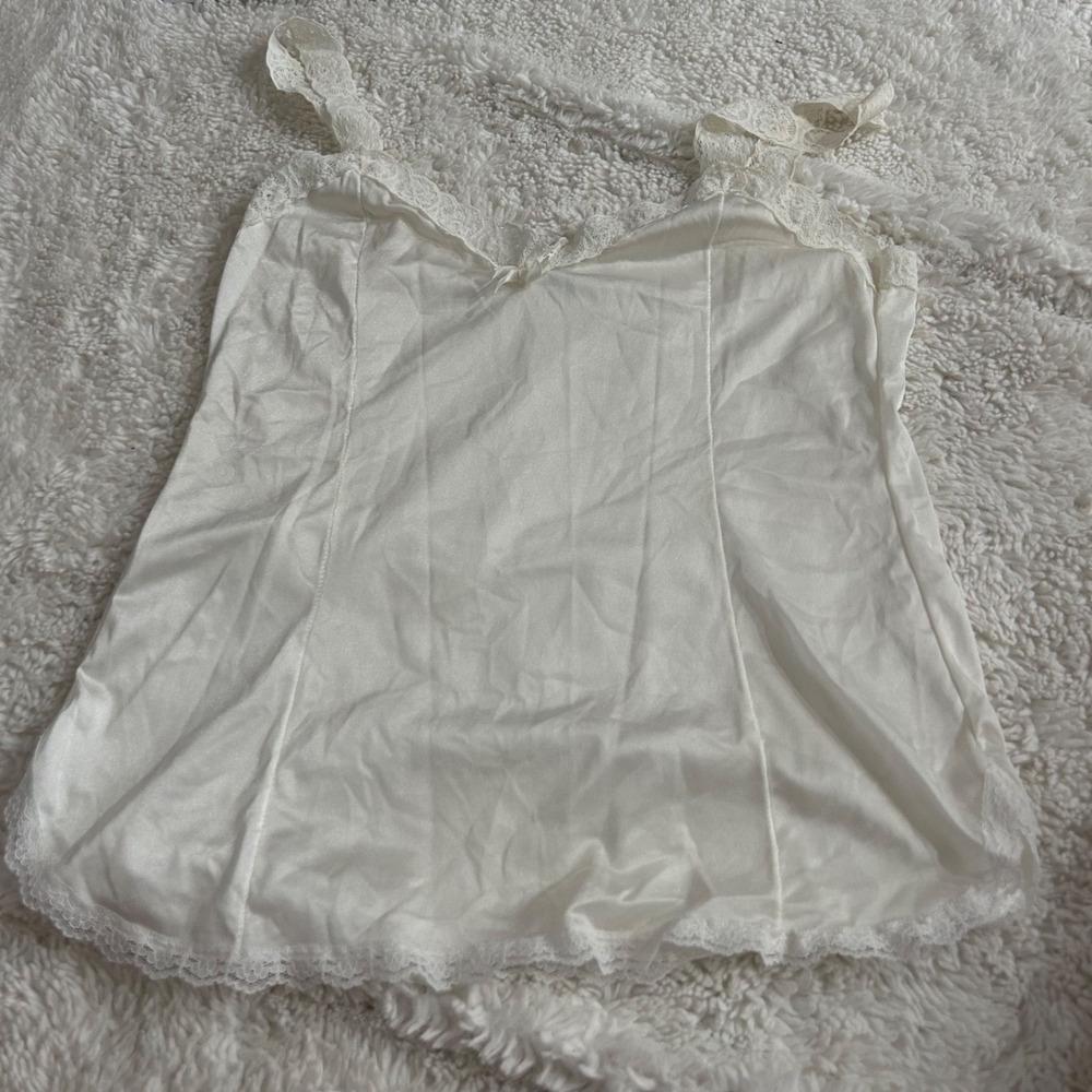 VTG Mel-Lin White Camisole Lace Tank Made in USA Sz M Boho Cottage Core Girl